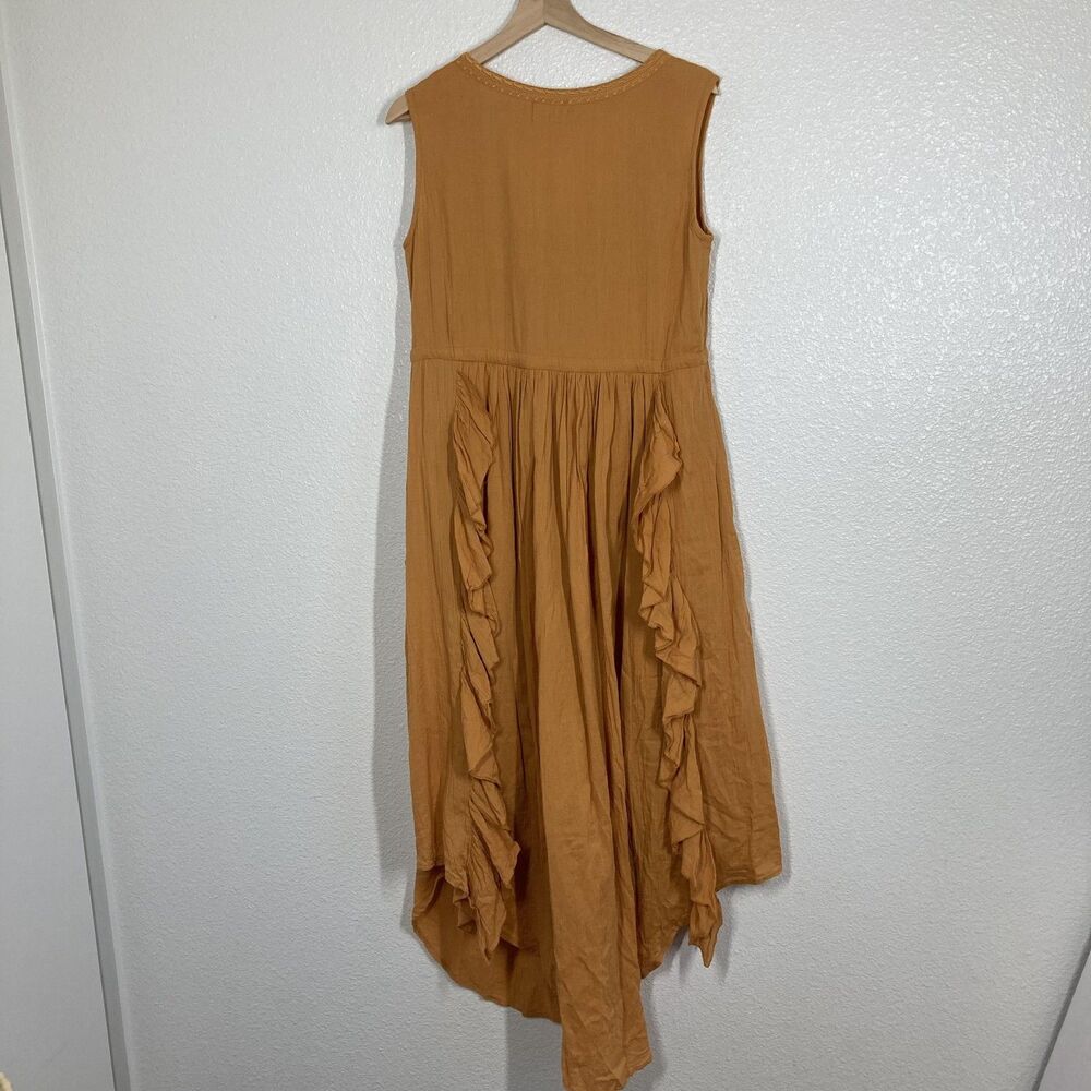 Talisman Sun Dress Small Mustard Yellow Boho Maxi Sleeveless Ruffle Tassel - Picture 12 of 16